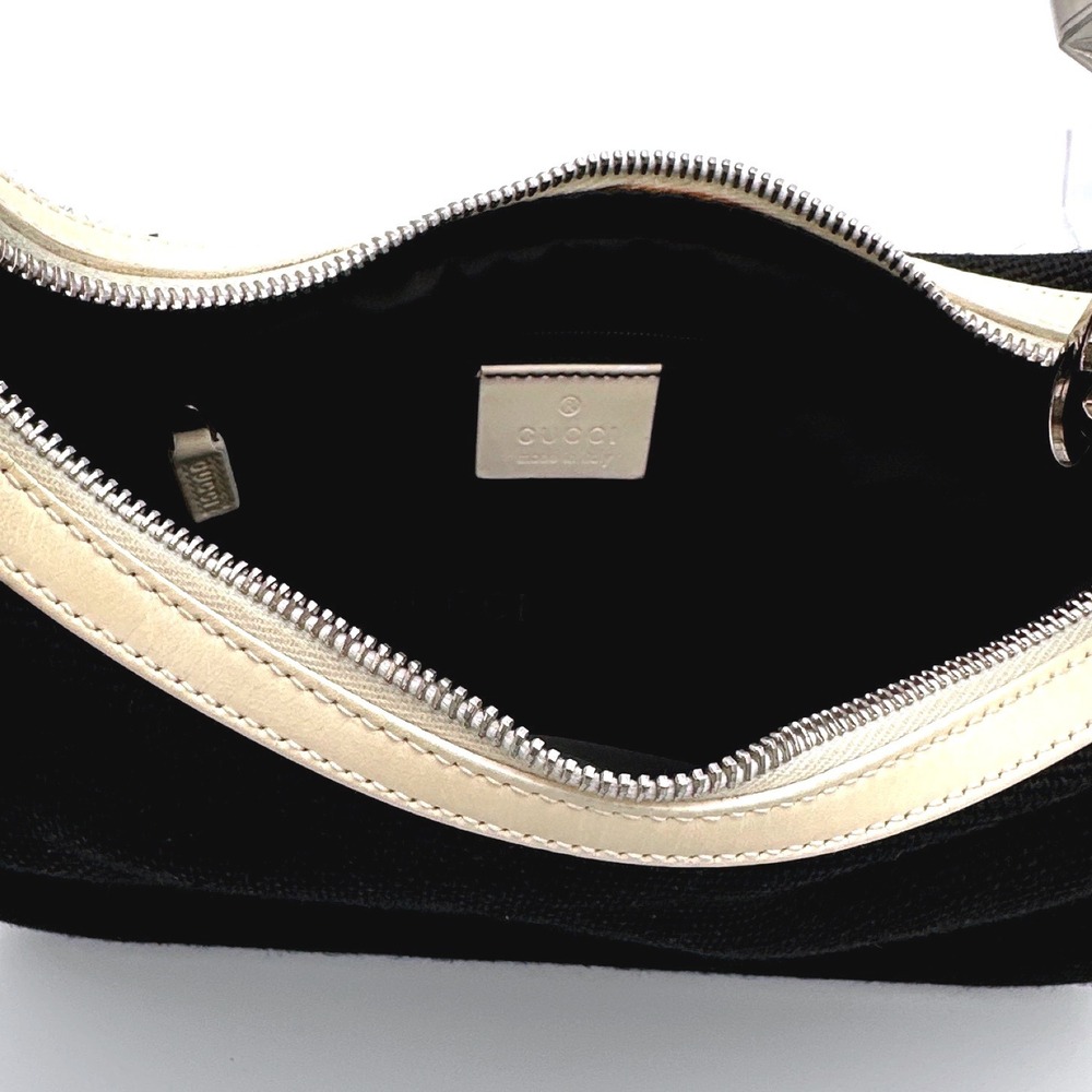 Gucci Vintage Tom Ford Era Black Canvas Purse Ivory Leather Hobo Shoulder Bag - Picture 13 of 16